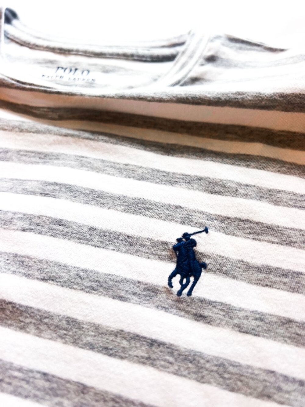 Polo by Ralph Lauren Gray & White Striped Short-Sleeve Crewneck Tee NEW - Picture 7 of 12